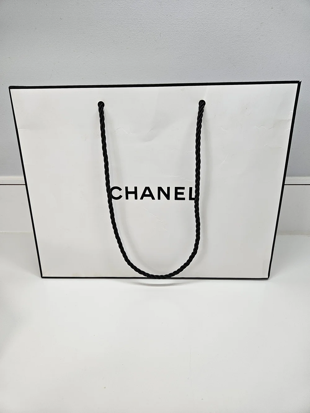 Authentic CHANEL White Logo Two Piece Gift Box with Tissue Bag 8.75